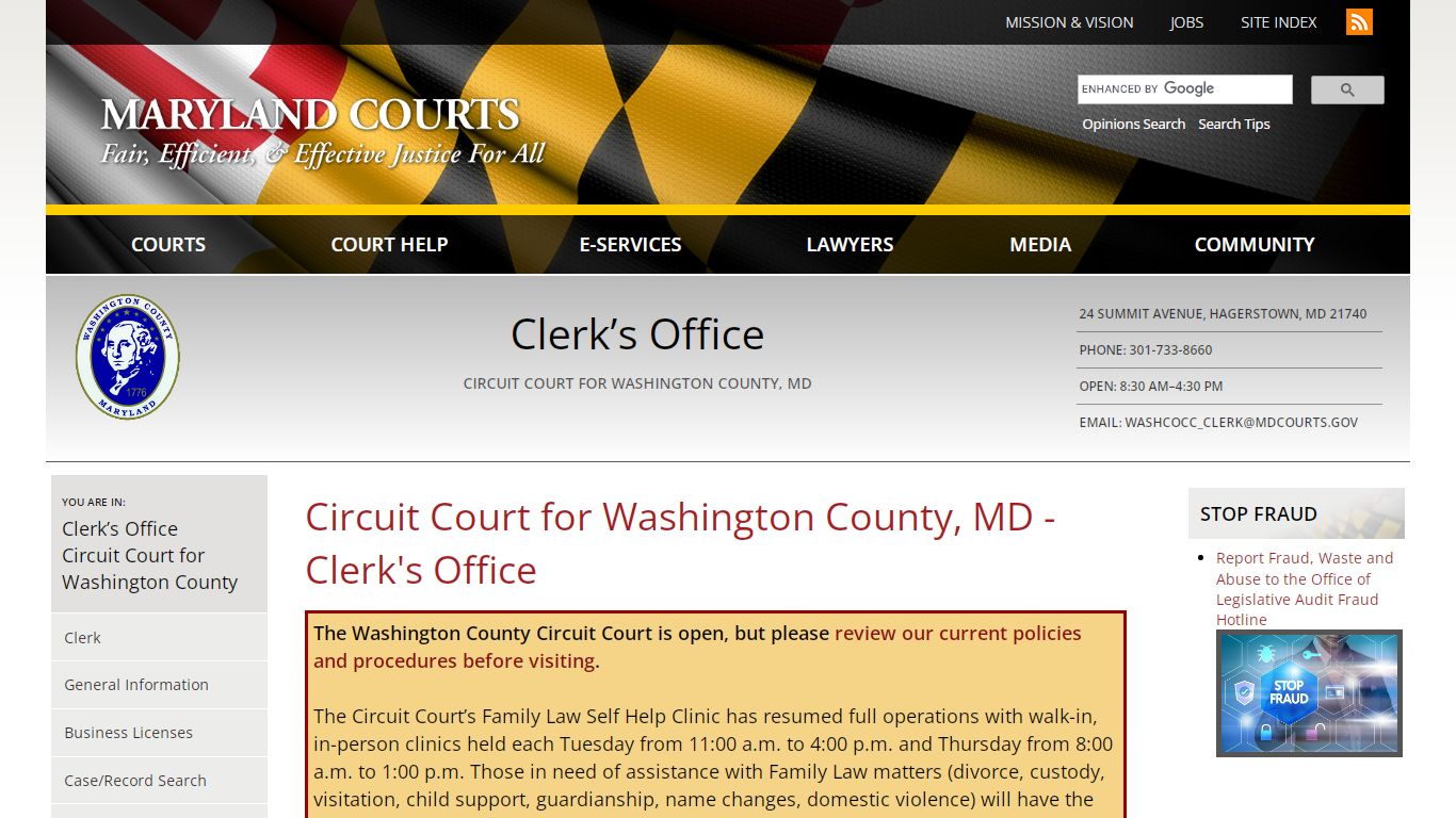 Circuit Court for Washington County, MD - Clerk's Office